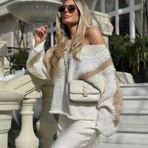 ZARA Color Block Knit Slouch Wool Blend Sweater